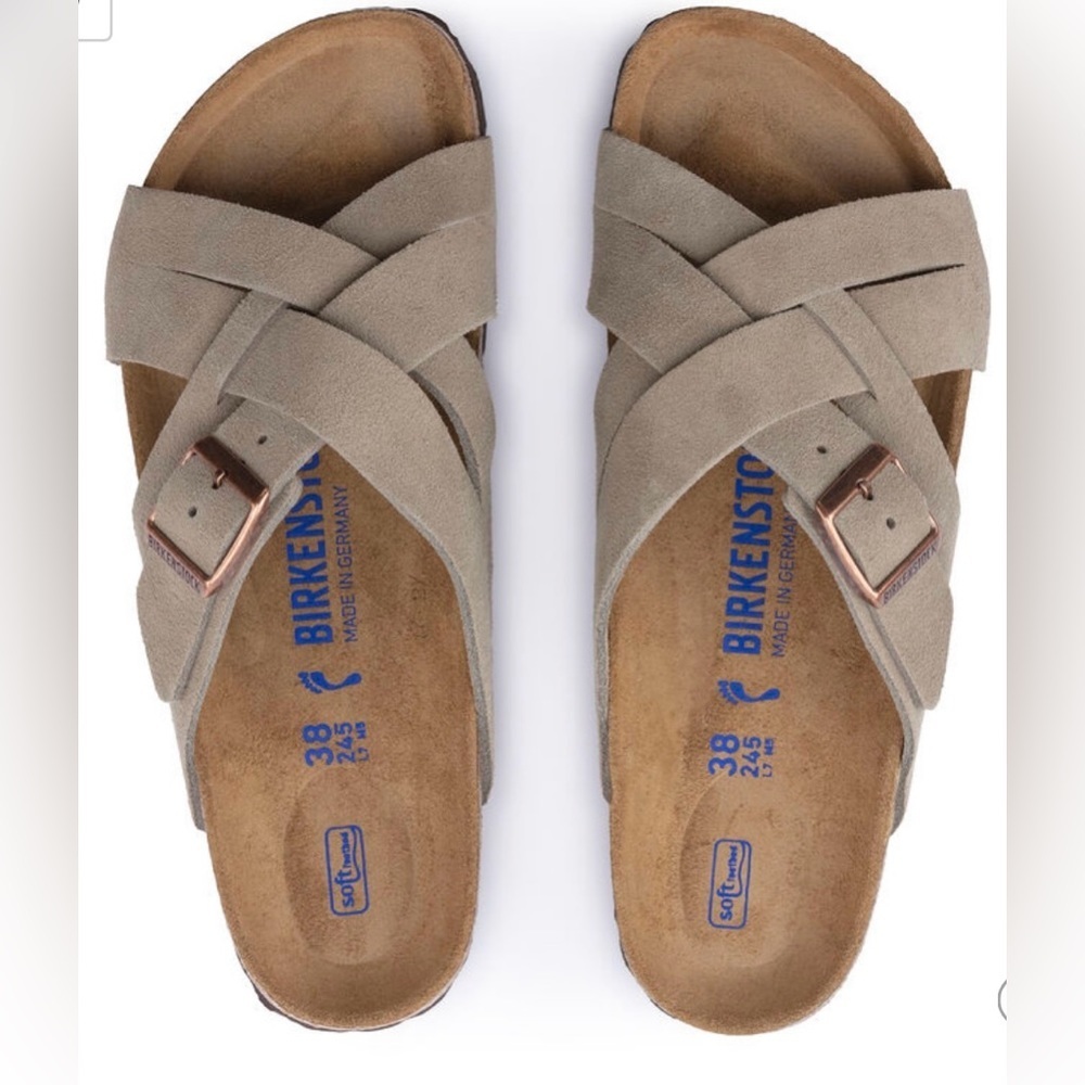 NWT Birkenstock  Lugano Soft Footbed Suede Leather Taupe Sandals Men’s Sz 44/11